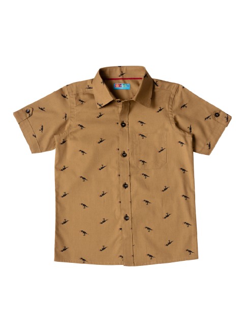 

Kid Studio Boys Camel Brown & Black Regular Fit Printed Casual Shirt