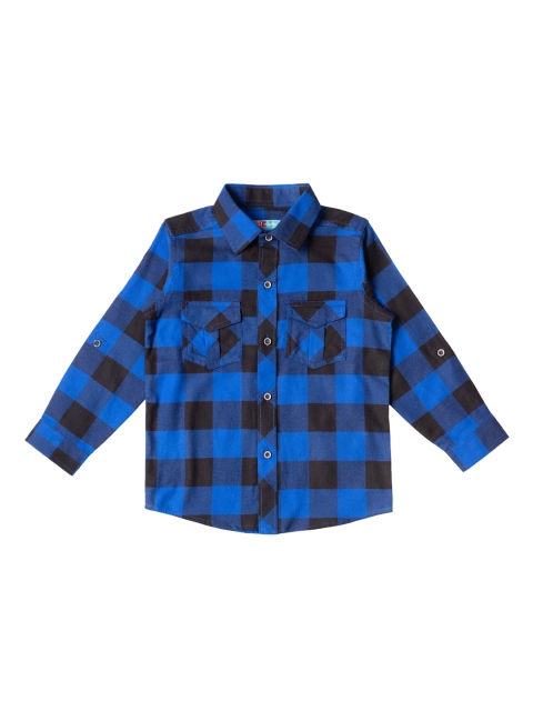 Kid Studio Boys Blue & Black Regular Fit Checked Casual Shirt