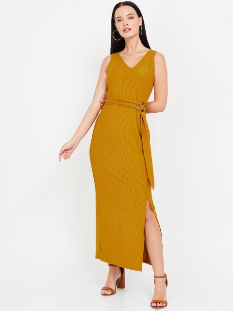 

CODE by Lifestyle Women Mustard Yellow Self Design Maxi Dress