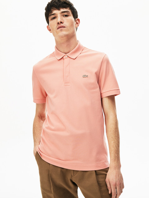 

Lacoste Men Pink Solid Paris Polo Shirt Regular Fit Stretch Cotton Pique