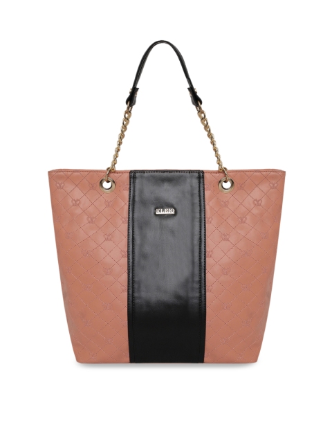 

KLEIO Peach-Coloured & Black Colourblocked Handheld Bag