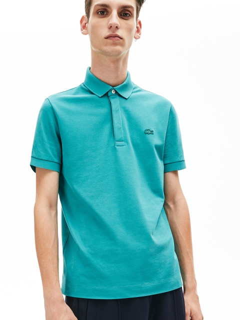 Lacoste Men Blue Solid Polo Collar T-shirt
