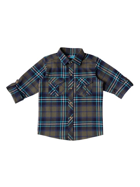 

Kid Studio Boys Olive Green & Blue Regular Fit Checked Casual Shirt