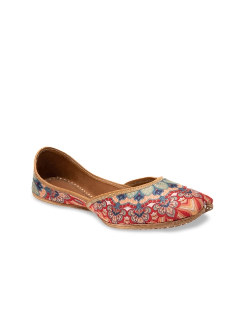 

Jivaana Women Red & Blue Printed Leather Mojaris