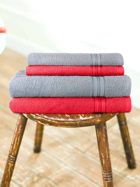 

swiss republic Pack of 4 Solid Essential Plus 480 GSM Towels, Red