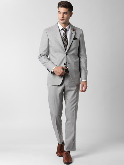 

Peter England Men Grey Self-Design Slim-Fit Single-Breasted Formal Suit