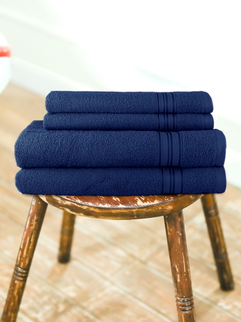 

Swiss Republic Unisex Pack of 4 Navy Blue Solid Essential Plus 480 GSM Bath & Hand Towels