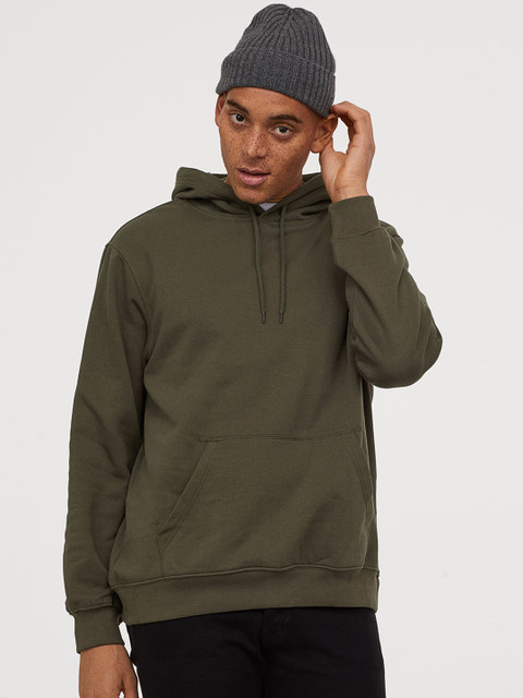 

H&M Men Olive Green Hooded Sweatshirt
