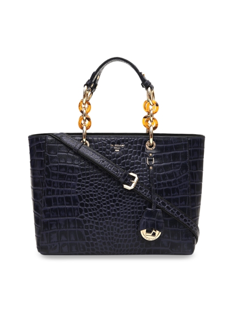 

Da Milano Navy Blue Croc Skin Textured Leather Handheld Bag