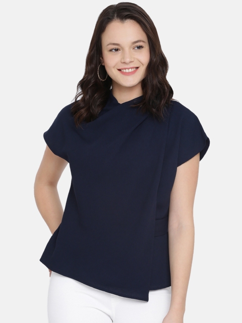 

ISU Women Navy Blue Solid Wrap Top