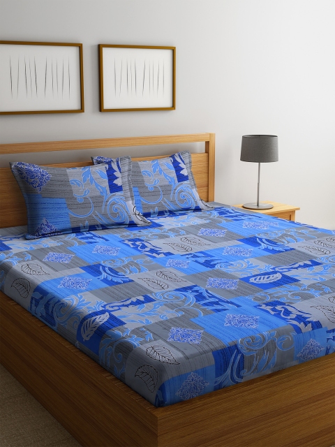 

MAFATLAL Blue & Grey Ethnic Motifs 144 TC Cotton 1 King Bedsheet with 2 Pillow Covers