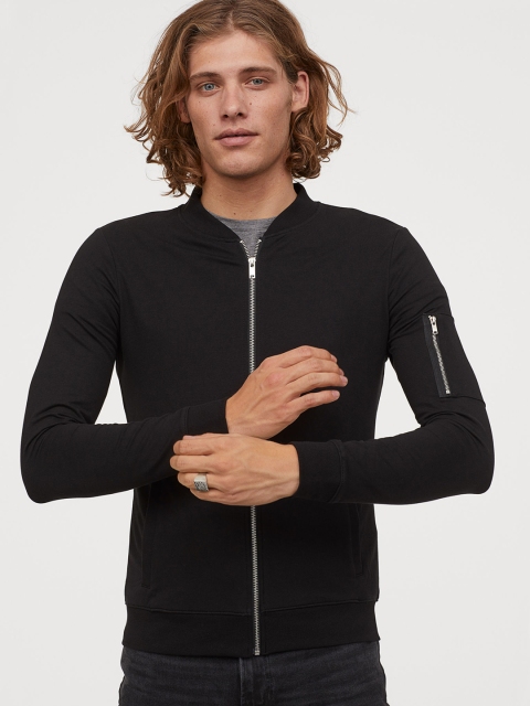 

H&M Men Black Solid Sweatshirt Cardigan Muscle Fit