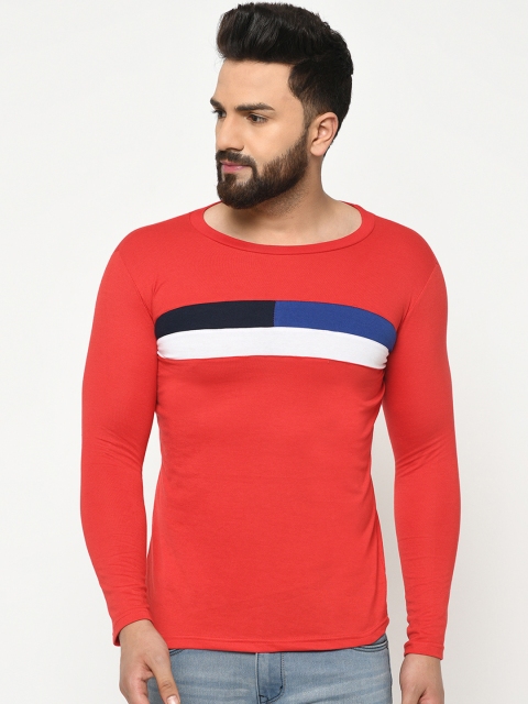 

oneliner Men Red Striped Round Neck T-shirt