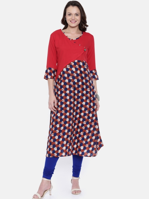 

Rasada Women Red & Navy Blue Printed A-Line Kurta