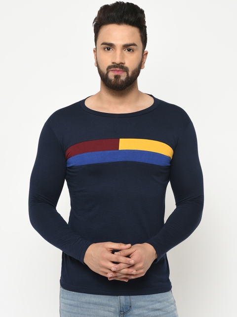 

oneliner Men Blue Striped Round Neck T-shirt