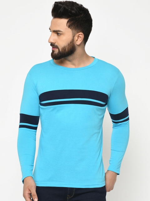 

oneliner Men Blue & Black Striped Round Neck T-shirt