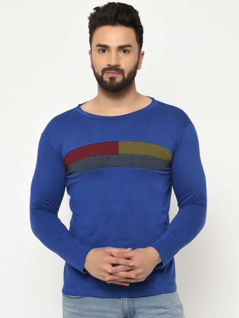 

oneliner Men Blue & Red Striped Round Neck T-shirt