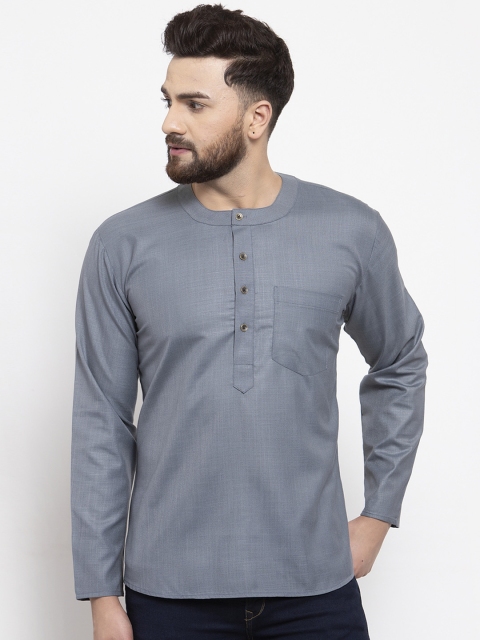 

Jompers Men Grey Solid Straight Kurta