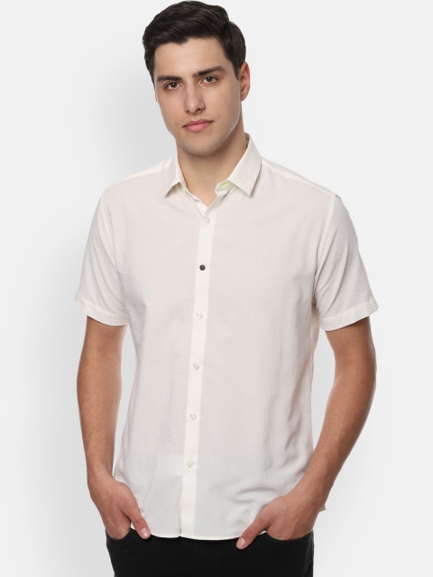 

V Dot Men White Slim Fit Self Design Casual Shirt