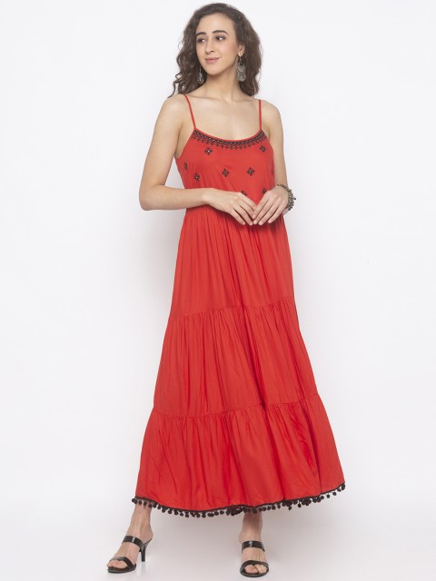 

Globus Women Coral Orange Embellished Maxi Dress