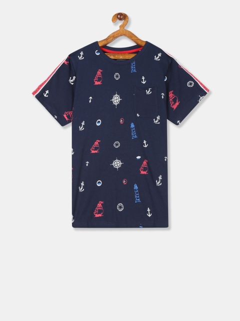 

Cherokee Boys Navy Blue Printed Round Neck T-shirt