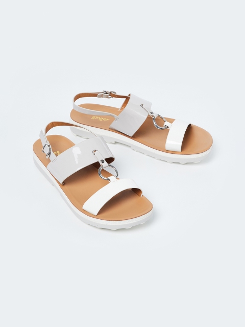 

Ginger by Lifestyle Women Grey & White Solid Open Toe Flats