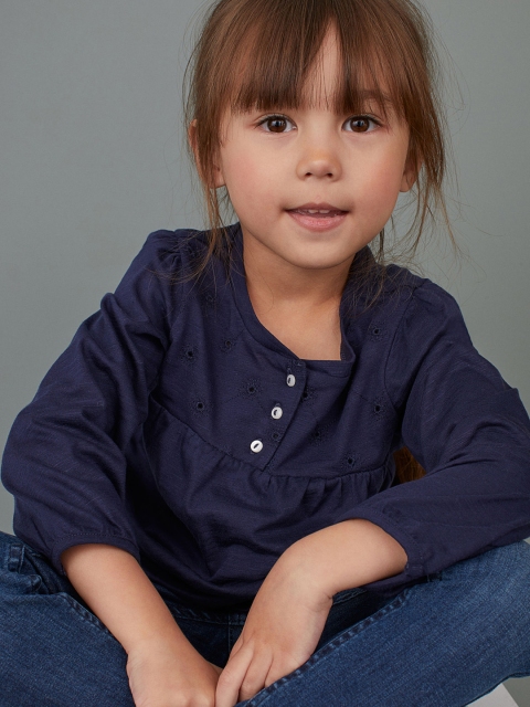 

H&M Girls Navy Blue Top with Embroidery
