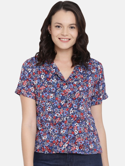 

ISU Women Navy Blue & Red Regular Fit Printed Casual Shirt