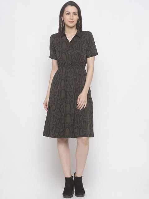 

Globus Women Olive Green Printed Shirt Dress