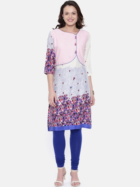 

Rasada Women Pink & White Printed Straight Kurta