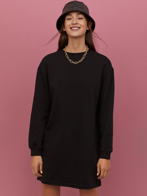 

H&M Women Black Solid Short Sweatshirt Dress