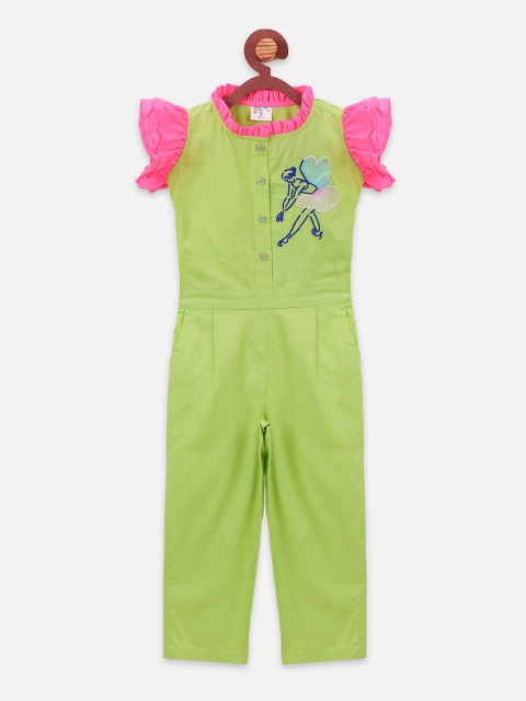 LilPicks Girls Green Solid Basic Jumpsuit