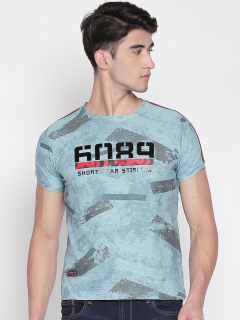

ZIDO Men Blue Printed Round Neck T-shirt