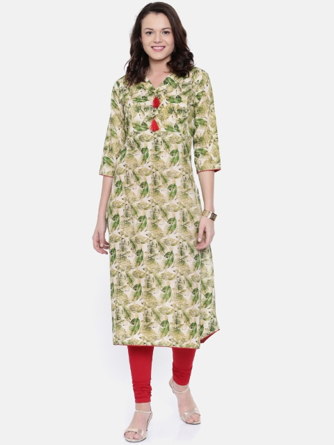 

Rasada Women Green & White Printed A-Line Kurta