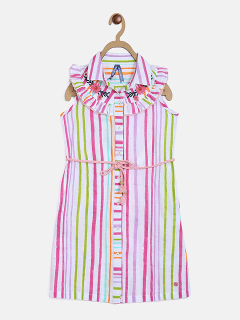 

Blue Giraffe Girls Multicoloured Candy Striped Shirt Dress, Multi