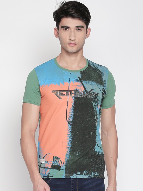 

ZIDO Men Green Printed Round Neck T-shirt