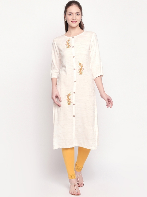 

ZRI Women Off-White Embroidered Straight Kurta