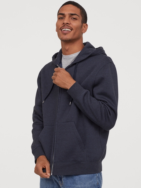 

H&M Men Navy Blue Hooded Jacket Regular Fit