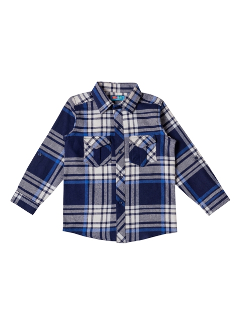

Kid Studio Boys Navy Blue & Grey Regular Fit Checked Casual Shirt