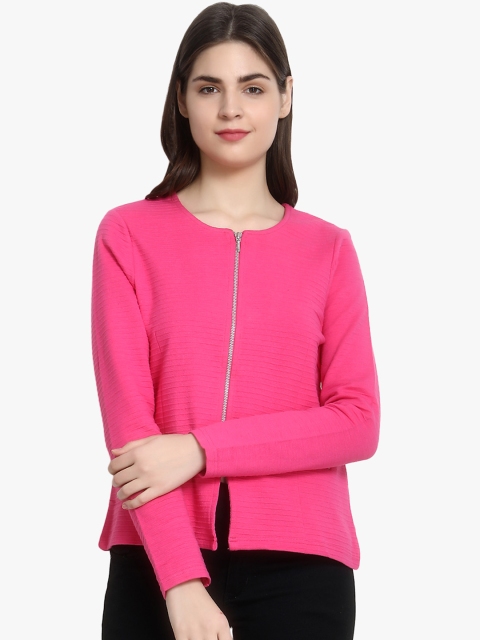 

Kotty Women Pink Self Design Lightweight Tailored Jacket