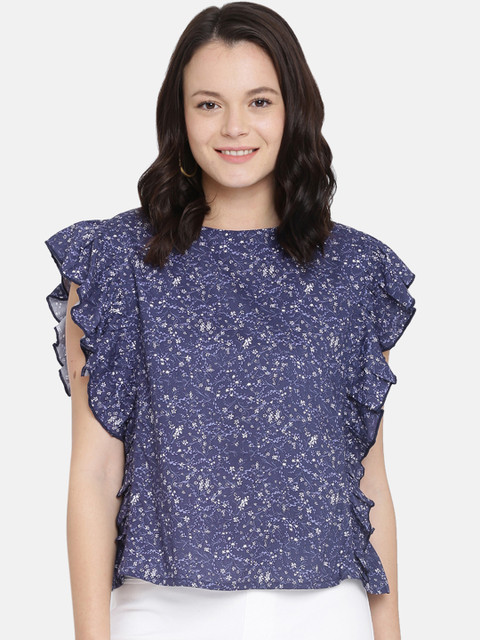 

ISU Women Navy Blue Ditsy Floral Printed A-Line Top