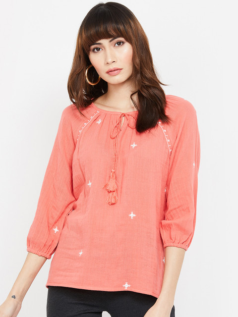 

Fame Forever by Lifestyle Women Coral Pink Printed A-Line Top