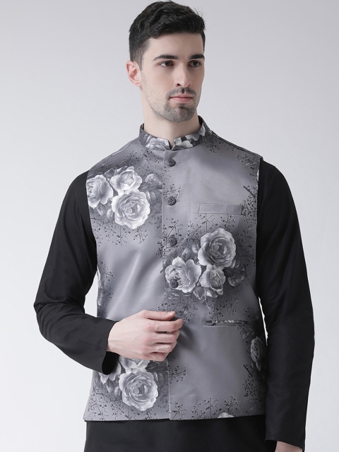 TABARD Men Grey Printed Woven Pure Cotton Nehru Jacket