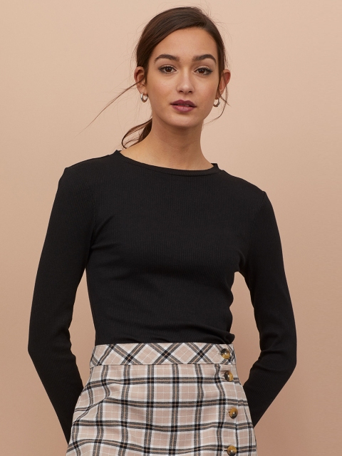 

H&M Women Black Solid Ribbed Top