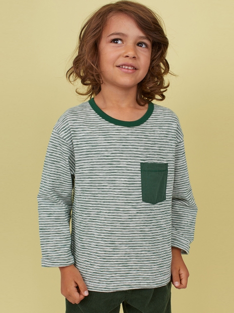 H&M Boys Green And White Striped Jersey Top