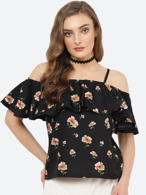 

Indietoga Women Black & Beige Printed Layered Bardot Top