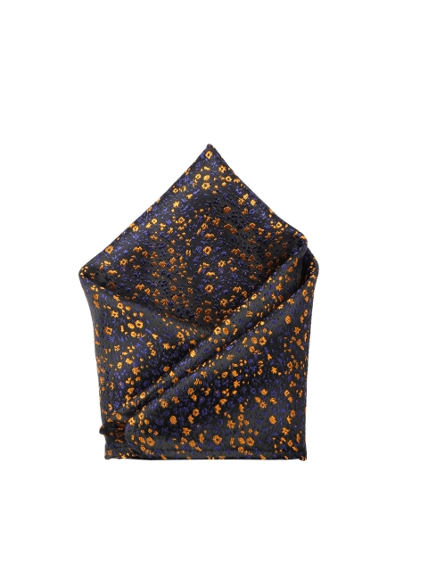 

ZIDO Men Navy Blue & Yellow Self-Design Pocket Square