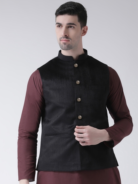 

TABARD Men Black Solid Woven Nehru Jacket