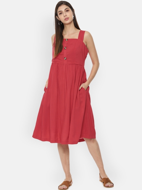 

Van Heusen Woman Women Red Solid Fit and Flare Dress