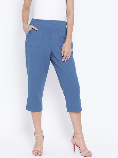 

Oxolloxo Women Blue Regular Fit Solid Regular Trousers